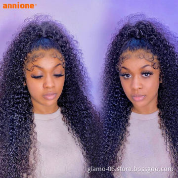 Annione 100% Raw Virgin Indian Human Hair Wig Kinky Curly HD Full Lace Frontal Wig Pre Plucked Lace Front Wig for Black Women